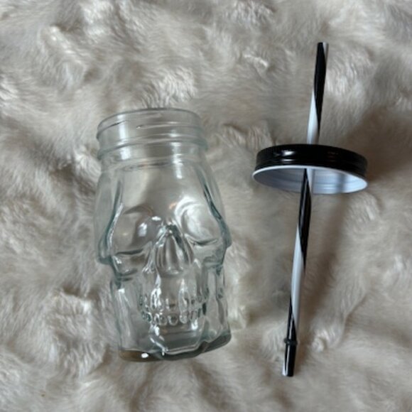 - Halloween Skull Mason Jar Drinking Glass with Straw & Lid NWOT - Picture 3 of 10